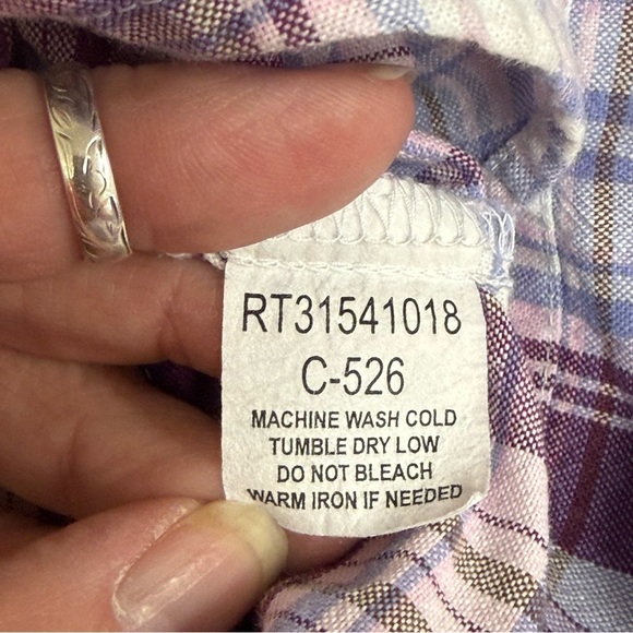Rockies Purple Plaid Western Button Down Shirt Cotton Cowgirl Rodeo Large - Picture 10 of 11